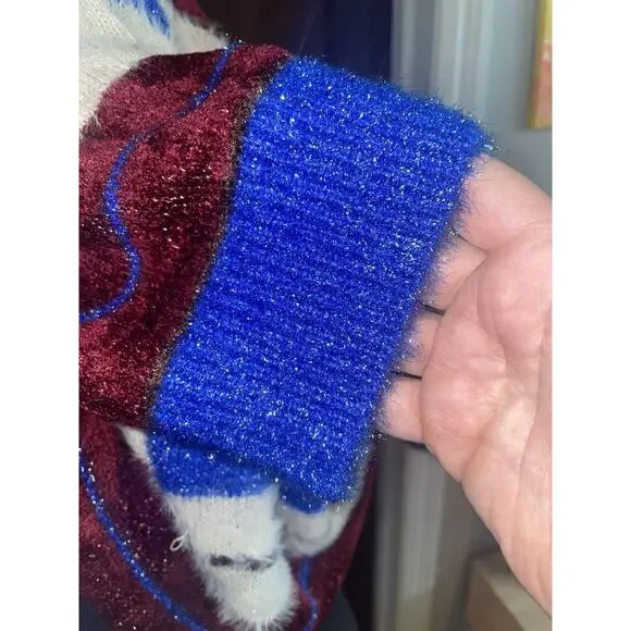 Maeve Anthropologie Short Sleeve Cardigan Sweater Womens LARGE Red Blue Sparkle - Picture 3 of 11